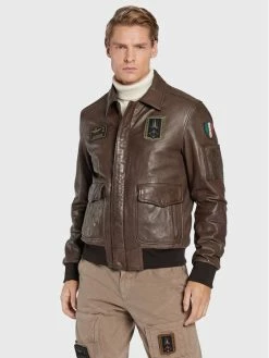 Τοπ 10 🔥 Aeronautica Militare Άνδρες Δερμάτινα Μπουφάν Μπουφάν δερμάτινο 222PN895PL145 Καφέ Regular Fit 😉