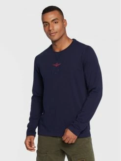 Flash Sale 😀 Aeronautica Militare Άνδρες Μακρυμάνικα Longsleeve 222TS1993J578 Σκούρο μπλε Regular Fit ✨
